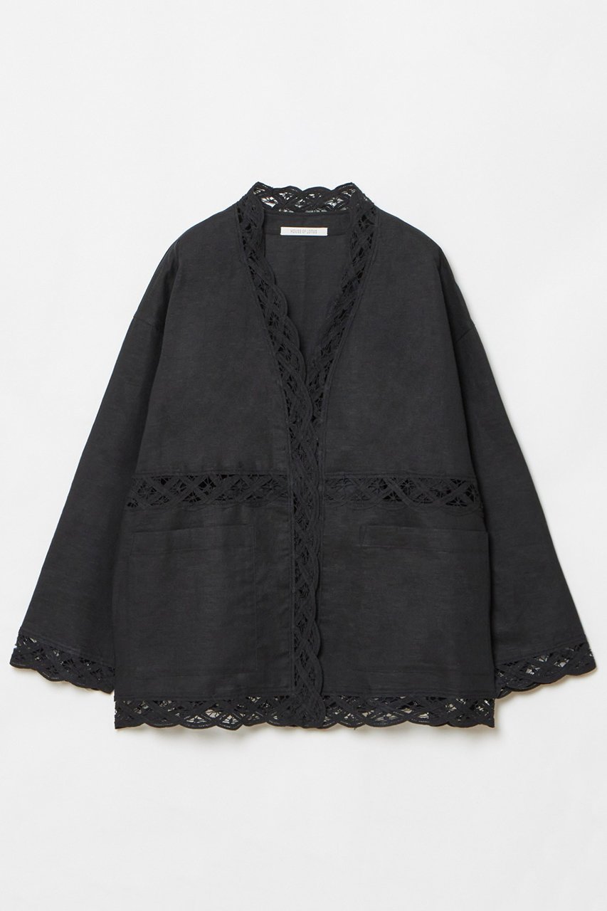 【ハウス オブ ロータス/HOUSE OF LOTUS】のリネンコットンレースジャケット インテリア・キッズ・メンズ・レディースファッション・服の通販 founy(ファニー) 　ファッション　Fashion　レディースファッション　Ladies' Fashion Online　アウター　Coat Outerwear　ジャケット　Jackets　エレガント 上品　Elegant　シンプル　Simple　ジャケット　Jacket　リネン　Linen　レース　Race　再入荷　Restock/Back In Stock/Re Arrival　夏　Summer　ブラック|ID: prp329100004420289 ipo3291000000032684512