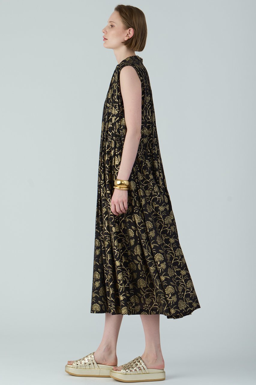 【ハウス オブ ロータス/HOUSE OF LOTUS】のハクプリントスタンドカラーワンピース 人気、トレンドファッション・服の通販 founy(ファニー) 　ファッション　Fashion　レディースファッション　Fashion for Women　ワンピース　Dresses　チュニック　Tunic Tops & Dresses　コンパクト　Compact, Small Size　スタンド　Stand Collar, Upright Stand　チュニック　Tunic, Long Top　ノースリーブ　Sleeveless, No-Sleeve　フレア　Flare, Flared　ブライト　Bright, Shiny　プリント　Print, Printed Pattern　ボタニカル　Botanical, Floral Pattern　ロング　Long, Long-Length　エレガント 上品　Elegant　再入荷　Restock / Back in Stock　夏　Summer　other-7|ID: prp329100004420302 ipo3291000000032808482