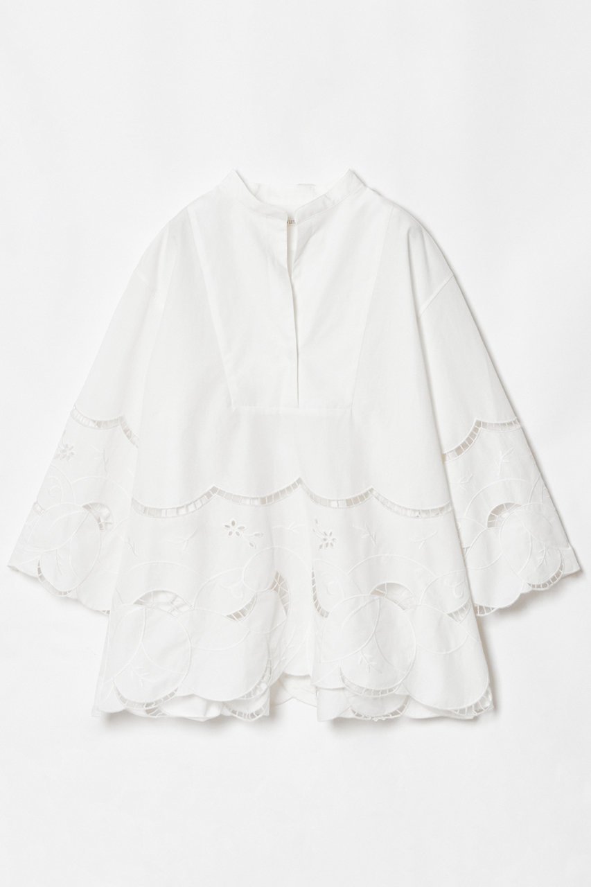 【ハウス オブ ロータス/HOUSE OF LOTUS】のコットンリネンスカラップ刺繍ブラウス 人気、トレンドファッション・服の通販 founy(ファニー) 　ファッション　Fashion　レディースファッション　Fashion for Women　トップス・カットソー　Cut & Sew Tops　シャツ・ブラウス・オフィスカジュアル　Elegant Blouses & Button-Ups　エレガント 上品　Elegant　クラシカル　Classical, Vintage-Inspired　スリーブ　Sleeve, Long Sleeve / Short Sleeve　デニム　Denim, Jeans Material　フラワー　Flower, Floral　フレアースカート　Flared Skirt, A-Line Skirt　フレアースリーブ　Flared Sleeve, Bell Sleeve　モチーフ　Motif, Design Theme　リラックス　Relax, Relaxed Fit　ロング　Long, Long-Length　 other-1|ID: prp329100004420304 ipo3291000000032909223