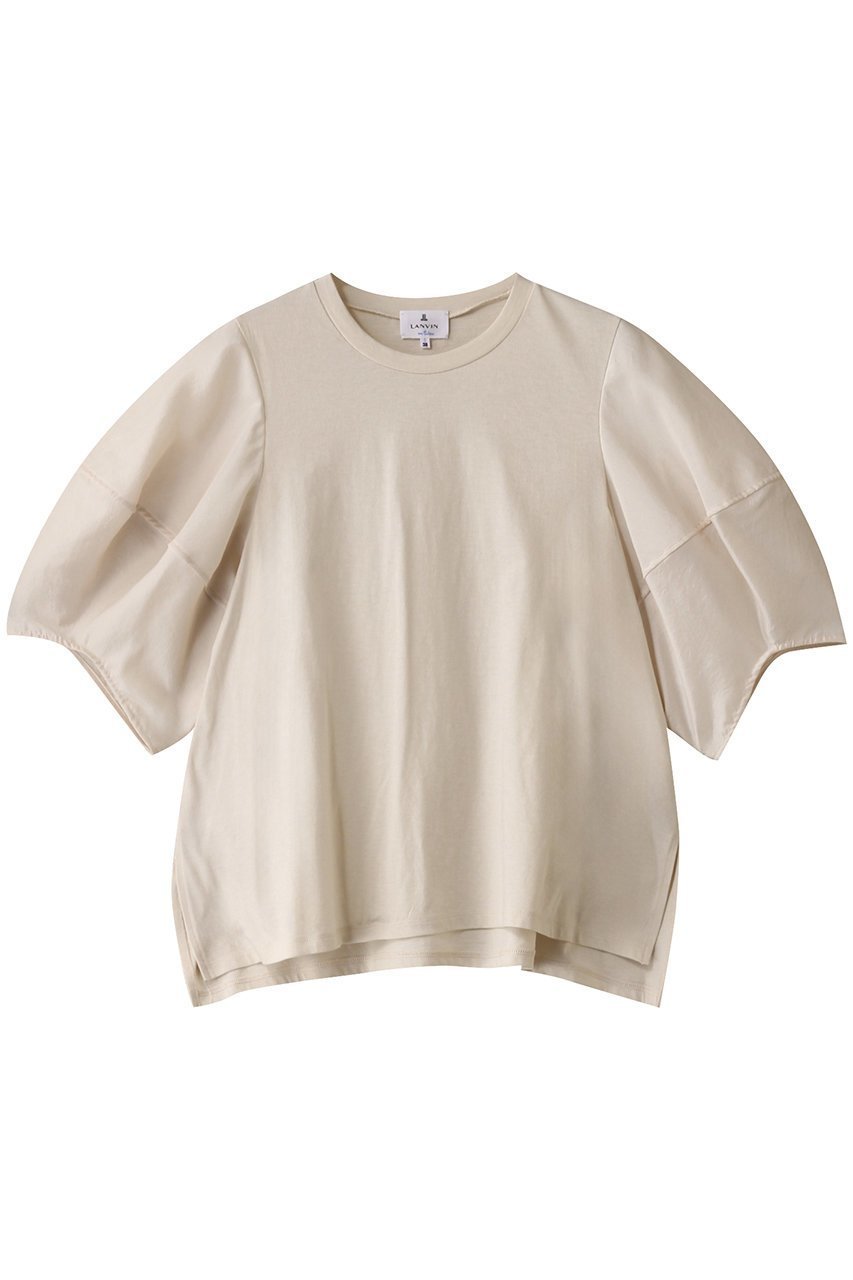 【ランバン オン ブルー/LANVIN en Bleu】のコクーンスリーブコンビカットソー インテリア・キッズ・メンズ・レディースファッション・服の通販 founy(ファニー) 　ファッション　Fashion　レディースファッション　Fashion for Women　トップス・カットソー　Cut & Sew Tops　シャツ・ブラウス・オフィスカジュアル　Elegant Blouses & Button-Ups　ロングTシャツ・Tシャツ　Longline T-Shirts & Tees　カットソー・ベーシックTシャツ　Cut-and-Sewn Tops / Stretch Tees & Basics　ショート　Short, Short Length　スリット　Slit, Slit Detail　スリーブ　Sleeve, Long Sleeve / Short Sleeve　ベージュ|ID: prp329100004420348 ipo3291000000036201595