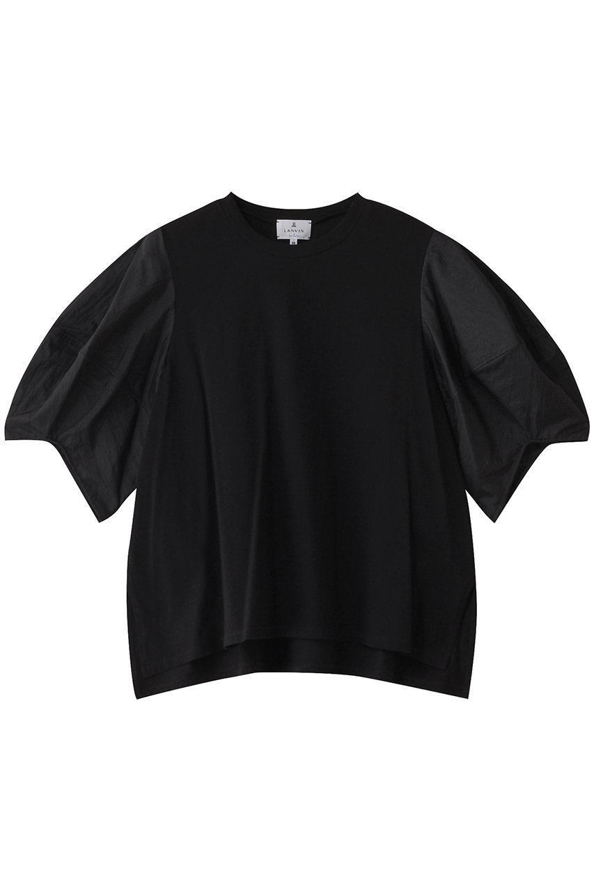 【ランバン オン ブルー/LANVIN en Bleu】のコクーンスリーブコンビカットソー インテリア・キッズ・メンズ・レディースファッション・服の通販 founy(ファニー) 　ファッション　Fashion　レディースファッション　Fashion for Women　トップス・カットソー　Cut & Sew Tops　シャツ・ブラウス・オフィスカジュアル　Elegant Blouses & Button-Ups　ロングTシャツ・Tシャツ　Longline T-Shirts & Tees　カットソー・ベーシックTシャツ　Cut-and-Sewn Tops / Stretch Tees & Basics　ショート　Short, Short Length　スリット　Slit, Slit Detail　スリーブ　Sleeve, Long Sleeve / Short Sleeve　ブラック|ID: prp329100004420348 ipo3291000000036201601