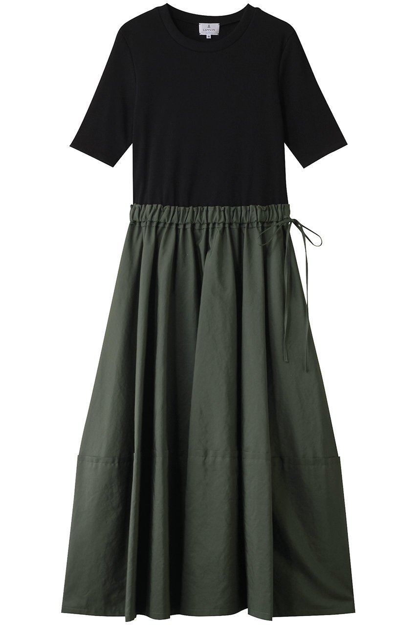 【ランバン オン ブルー/LANVIN en Bleu】のテレココンビフレアーワンピース インテリア・キッズ・メンズ・レディースファッション・服の通販 founy(ファニー) 　ファッション　Fashion　レディースファッション　Fashion for Women　ワンピース　Dresses　チュニック　Tunic Tops & Dresses　カーディガン　Cardigan, Knitwear　ジャケット　Jacket, Outerwear　チュニック　Tunic, Long Top　ドッキング　Docking, Mixed Material　フレア　Flare, Flared　ロング　Long, Long-Length　ブラック|ID: prp329100004420360 ipo3291000000032872696