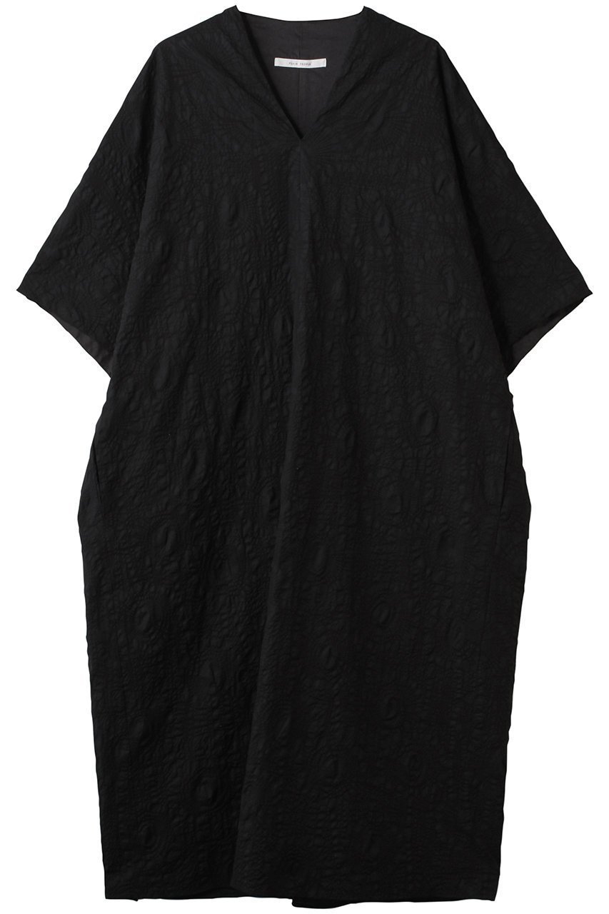 【プレインピープル/PLAIN PEOPLE】の塩縮プリントVネックワンピース インテリア・キッズ・メンズ・レディースファッション・服の通販 founy(ファニー) 　ファッション　Fashion　レディースファッション　Fashion for Women　ワンピース　Dresses　チュニック　Tunic Tops & Dresses　チュニック　Tunic, Long Top　フラワー　Flower, Floral　プリント　Print, Printed Pattern　ロング　Long, Long-Length　ブラック|ID: prp329100004420371 ipo3291000000032872620