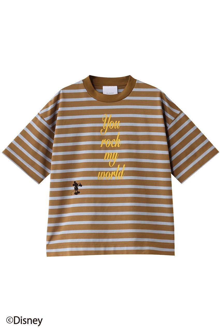 【スローン/SLOANE】のミッキーマウス/ドロップショルダーロゴTシャツ インテリア・キッズ・メンズ・レディースファッション・服の通販 founy(ファニー) 　ファッション　Fashion　レディースファッション　Fashion for Women　トップス・カットソー　Cut & Sew Tops　シャツ・ブラウス・オフィスカジュアル　Elegant Blouses & Button-Ups　ロングTシャツ・Tシャツ　Longline T-Shirts & Tees　カットソー・ベーシックTシャツ　Cut-and-Sewn Tops / Stretch Tees & Basics　ショルダー　Shoulder, Shoulder Strap　ショート　Short, Short Length　スリーブ　Sleeve, Long Sleeve / Short Sleeve　ドロップ　Drop Shoulder, Dropped Style　フォルム　Silhouette, Form　モチーフ　Motif, Design Theme　キャメル×ライトブルー|ID: prp329100004421949 ipo3291000000032868937