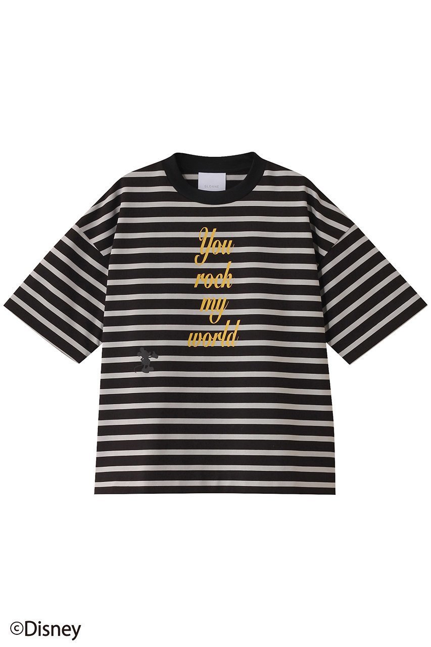 【スローン/SLOANE】のミッキーマウス/ドロップショルダーロゴTシャツ インテリア・キッズ・メンズ・レディースファッション・服の通販 founy(ファニー) 　ファッション　Fashion　レディースファッション　Fashion for Women　トップス・カットソー　Cut & Sew Tops　シャツ・ブラウス・オフィスカジュアル　Elegant Blouses & Button-Ups　ロングTシャツ・Tシャツ　Longline T-Shirts & Tees　カットソー・ベーシックTシャツ　Cut-and-Sewn Tops / Stretch Tees & Basics　ショルダー　Shoulder, Shoulder Strap　ショート　Short, Short Length　スリーブ　Sleeve, Long Sleeve / Short Sleeve　ドロップ　Drop Shoulder, Dropped Style　フォルム　Silhouette, Form　モチーフ　Motif, Design Theme　ブラック×グレー|ID: prp329100004421949 ipo3291000000032868943