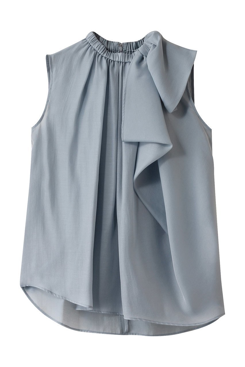 【ランバン オン ブルー/LANVIN en Bleu】のシアージョーゼットアシンメリボンブラウス インテリア・キッズ・メンズ・レディースファッション・服の通販 founy(ファニー) 　ファッション　Fashion　レディースファッション　Fashion for Women　トップス・カットソー　Cut & Sew Tops　キャミソール&ノースリーブ　Camisoles & Sleeveless Tops　シャツ・ブラウス・オフィスカジュアル　Elegant Blouses & Button-Ups　アシンメトリー　Asymmetrical Style　イレギュラーヘム　Irregular Hem　ジョーゼット　Georgette, Semi-Sheer Fabric　ドレープ　Drape, Draping Fabric　ノースリーブ　Sleeveless, No-Sleeve　パーティ　Party, Party Style　リボン　Ribbon, Bow　サックス|ID: prp329100004421957 ipo3291000000035366624