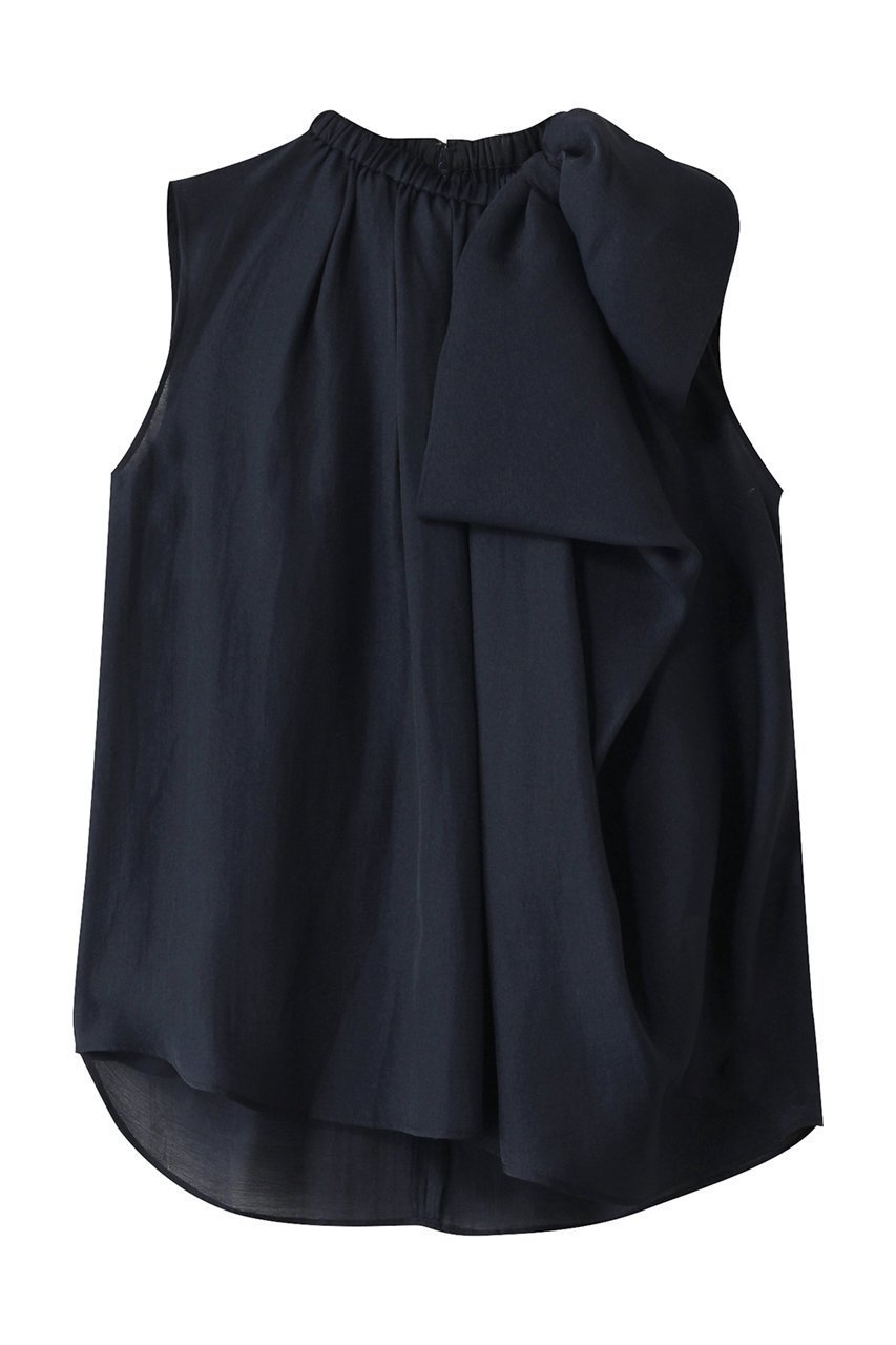 【ランバン オン ブルー/LANVIN en Bleu】のシアージョーゼットアシンメリボンブラウス インテリア・キッズ・メンズ・レディースファッション・服の通販 founy(ファニー) 　ファッション　Fashion　レディースファッション　Fashion for Women　トップス・カットソー　Cut & Sew Tops　キャミソール&ノースリーブ　Camisoles & Sleeveless Tops　シャツ・ブラウス・オフィスカジュアル　Elegant Blouses & Button-Ups　アシンメトリー　Asymmetrical Style　イレギュラーヘム　Irregular Hem　ジョーゼット　Georgette, Semi-Sheer Fabric　ドレープ　Drape, Draping Fabric　ノースリーブ　Sleeveless, No-Sleeve　パーティ　Party, Party Style　リボン　Ribbon, Bow　ネイビー|ID: prp329100004421957 ipo3291000000035366625