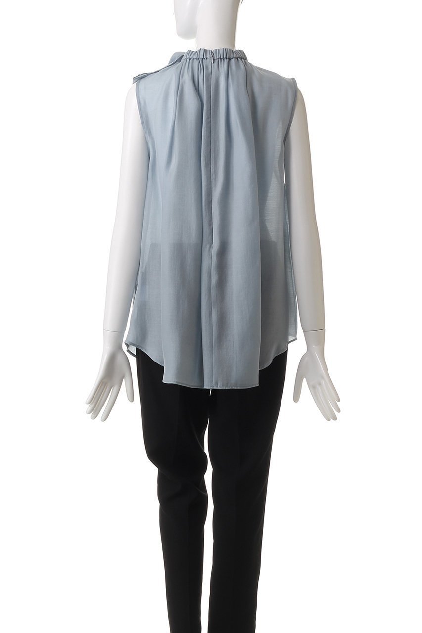 【ランバン オン ブルー/LANVIN en Bleu】のシアージョーゼットアシンメリボンブラウス 人気、トレンドファッション・服の通販 founy(ファニー) 　ファッション　Fashion　レディースファッション　Fashion for Women　トップス・カットソー　Cut & Sew Tops　キャミソール&ノースリーブ　Camisoles & Sleeveless Tops　シャツ・ブラウス・オフィスカジュアル　Elegant Blouses & Button-Ups　アシンメトリー　Asymmetrical Style　イレギュラーヘム　Irregular Hem　ジョーゼット　Georgette, Semi-Sheer Fabric　ドレープ　Drape, Draping Fabric　ノースリーブ　Sleeveless, No-Sleeve　パーティ　Party, Party Style　リボン　Ribbon, Bow　other-4|ID: prp329100004421957 ipo3291000000035366630