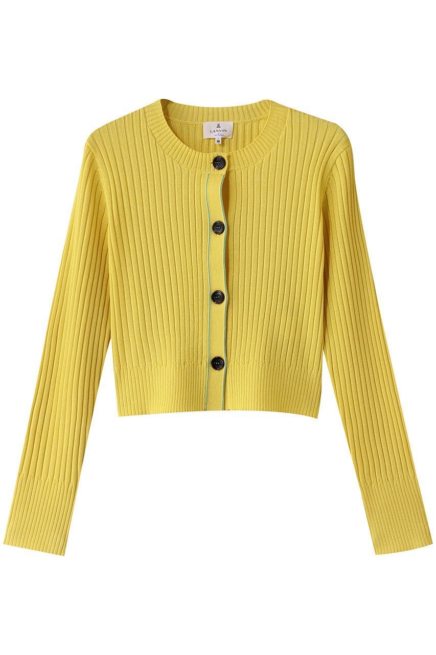 【ランバン オン ブルー/LANVIN en Bleu】のカラーステッチワイドリブカーディガン インテリア・キッズ・メンズ・レディースファッション・服の通販 founy(ファニー) 　ファッション　Fashion　レディースファッション　Fashion for Women　トップス・カットソー　Cut & Sew Tops　ニット　Knit Tops & Sweaters　カーディガン・羽織り　Layered Style Cardigans　イエロー　Yellow　カーディガン　Cardigan, Knitwear　クロップド　Cropped, Short Length　トレンド　Trend, Trending Now　春　Spring　イエロー|ID: prp329100004421980 ipo3291000000032943484