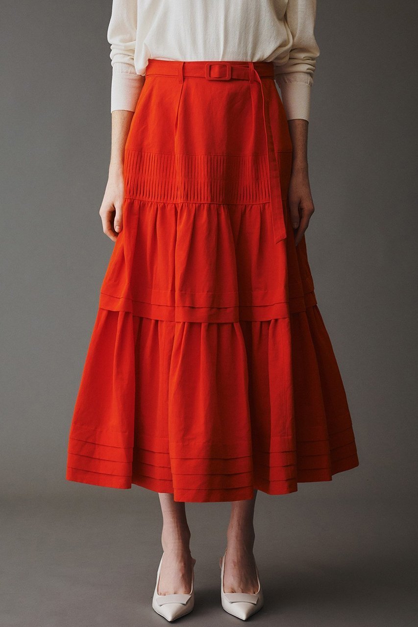 【オブリオ/AUBRIOT】のリネンコットン ティアードスカート 人気、トレンドファッション・服の通販 founy(ファニー) 　ファッション　Fashion　レディースファッション　Fashion for Women　スカート　Skirts　ティアードスカート　Tiered Skirts　ロングスカート　Long Skirts / Maxi & Midi Skirts　エレガント 上品　Elegant　ギャザー　Gathered, Ruffled　タイプライター　Typewriter Fabric, Crisp Cotton　タンブラー　Tumbler, Travel Mug　ティアードスカート　Tiered Skirt, Flounced Skirt　フォルム　Silhouette, Form　リネン　Linen, Linen Fabric　ロング　Long, Long-Length　ヴィンテージ　Vintage Style　other-8|ID: prp329100004423926 ipo3291000000036756384