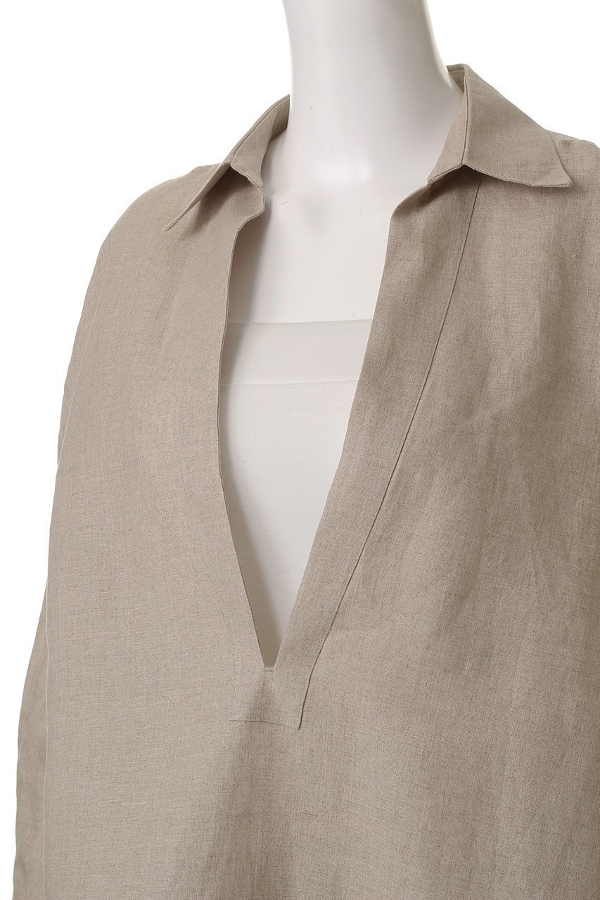 【オブリオ/AUBRIOT】のリネン深Vネック プルオーバーシャツ 人気、トレンドファッション・服の通販 founy(ファニー) 　ファッション　Fashion　レディースファッション　Fashion for Women　トップス・カットソー　Cut & Sew Tops　シャツ・ブラウス・オフィスカジュアル　Elegant Blouses & Button-Ups　カジュアルプルオーバー・ニットトップス　Pullovers & Knit Tops / Casual Pullovers　Vネックトップス　V-Neck Tops / V-Cut Neckline Shirts　イタリア　Italy　スリーブ　Sleeve, Long Sleeve / Short Sleeve　デニム　Denim, Jeans Material　リネン　Linen, Linen Fabric　ロング　Long, Long-Length　エレガント 上品　Elegant　other-5|ID: prp329100004423930 ipo3291000000032907502