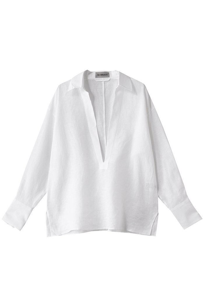 【オブリオ/AUBRIOT】のリネン深Vネック プルオーバーシャツ インテリア・キッズ・メンズ・レディースファッション・服の通販 founy(ファニー) https://founy.com/ ファッション Fashion レディースファッション Fashion for Women トップス・カットソー Cut & Sew Tops シャツ・ブラウス・オフィスカジュアル Elegant Blouses & Button-Ups カジュアルプルオーバー・ニットトップス Pullovers & Knit Tops / Casual Pullovers Vネックトップス V-Neck Tops / V-Cut Neckline Shirts イタリア Italy スリーブ Sleeve, Long Sleeve / Short Sleeve デニム Denim, Jeans Material リネン Linen, Linen Fabric ロング Long, Long-Length エレガント 上品 Elegant |ID: prp329100004423930 ipo3291000000035822415