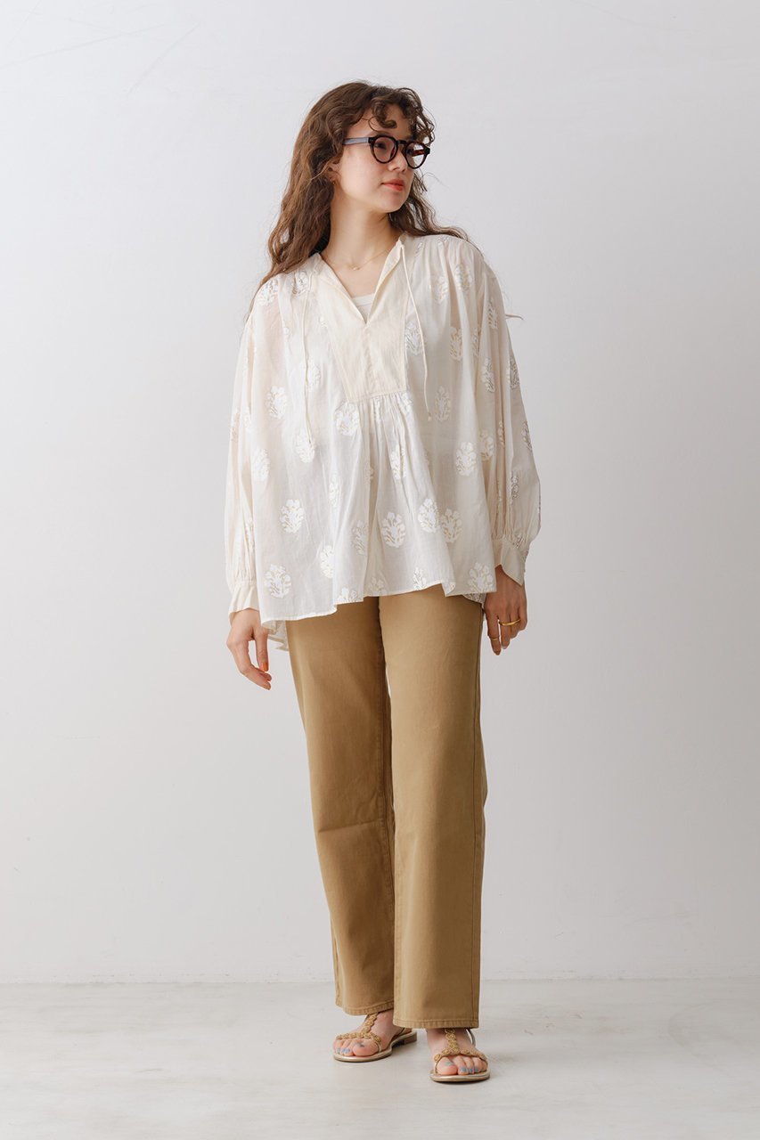 【ヌキテパ/NE QUITTEZ PAS】のCOTTON VOILE SEDUM FOIL プリント ギャザーブラウス 人気、トレンドファッション・服の通販 founy(ファニー) 　ファッション　Fashion　レディースファッション　Fashion for Women　トップス・カットソー　Cut & Sew Tops　シャツ・ブラウス・オフィスカジュアル　Elegant Blouses & Button-Ups　ギャザー　Gathered, Ruffled　スリーブ　Sleeve, Long Sleeve / Short Sleeve　フェミニン　Feminine, Girly　プリント　Print, Printed Pattern　ロング　Long, Long-Length　春　Spring　other-6|ID: prp329100004423976 ipo3291000000032854891