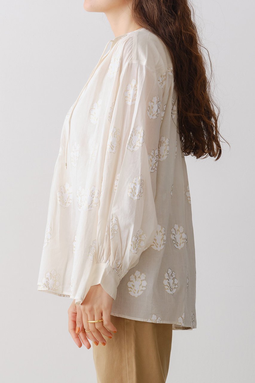 【ヌキテパ/NE QUITTEZ PAS】のCOTTON VOILE SEDUM FOIL プリント ギャザーブラウス 人気、トレンドファッション・服の通販 founy(ファニー) 　ファッション　Fashion　レディースファッション　Fashion for Women　トップス・カットソー　Cut & Sew Tops　シャツ・ブラウス・オフィスカジュアル　Elegant Blouses & Button-Ups　ギャザー　Gathered, Ruffled　スリーブ　Sleeve, Long Sleeve / Short Sleeve　フェミニン　Feminine, Girly　プリント　Print, Printed Pattern　ロング　Long, Long-Length　春　Spring　other-8|ID: prp329100004423976 ipo3291000000032854902