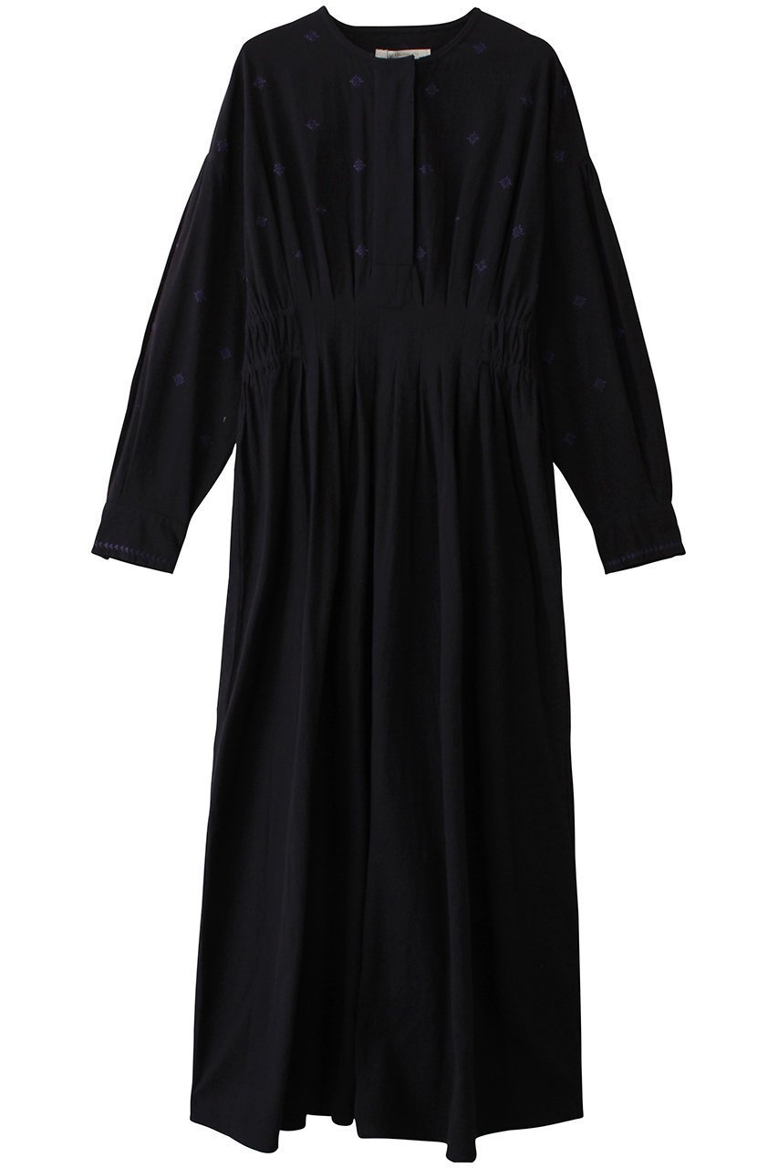 【ヌキテパ/NE QUITTEZ PAS】のCRIMP COTTON ASTER エンブロイダリー タックドレス インテリア・キッズ・メンズ・レディースファッション・服の通販 founy(ファニー) 　ファッション　Fashion　レディースファッション　Fashion for Women　ワンピース　Dresses　フォーマル・パーティードレス・結婚式用ドレス　Elegant & Casual Dresses　チュニック　Tunic Tops & Dresses　エンブロイダリー　Embroidery Design　チュニック　Tunic, Long Top　ドレス　Dress, One-Piece　ロング　Long, Long-Length　春　Spring　ネイビー|ID: prp329100004423977 ipo3291000000032873475