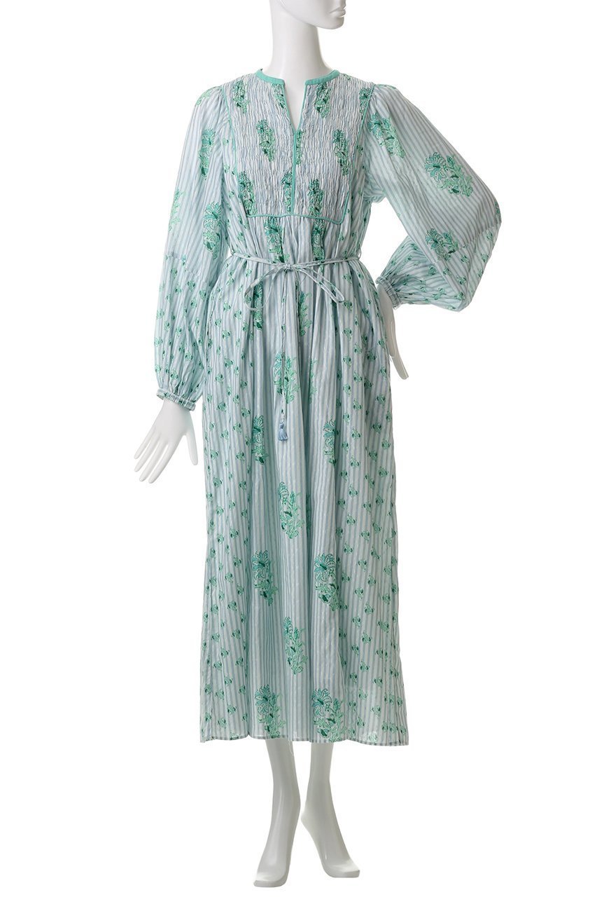 【ヌキテパ/NE QUITTEZ PAS】のCOTTON JACQUARD LILY プリント シャーリングワンピース 人気、トレンドファッション・服の通販 founy(ファニー) 　ファッション　Fashion　レディースファッション　Fashion for Women　ワンピース　Dresses　チュニック　Tunic Tops & Dresses　ギャザー　Gathered, Ruffled　サンダル　Sandals, Summer Shoes　シャーリング　Shirring, Ruched　ストライプ　Stripe, Striped Pattern　スニーカー　Sneakers, Trainers　チュニック　Tunic, Long Top　プリント　Print, Printed Pattern　ロング　Long, Long-Length　other-2|ID: prp329100004423978 ipo3291000000032870072