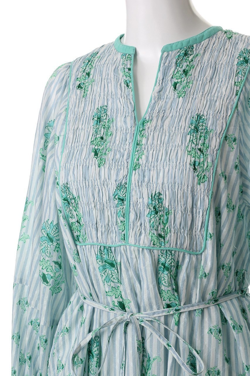【ヌキテパ/NE QUITTEZ PAS】のCOTTON JACQUARD LILY プリント シャーリングワンピース 人気、トレンドファッション・服の通販 founy(ファニー) 　ファッション　Fashion　レディースファッション　Fashion for Women　ワンピース　Dresses　チュニック　Tunic Tops & Dresses　ギャザー　Gathered, Ruffled　サンダル　Sandals, Summer Shoes　シャーリング　Shirring, Ruched　ストライプ　Stripe, Striped Pattern　スニーカー　Sneakers, Trainers　チュニック　Tunic, Long Top　プリント　Print, Printed Pattern　ロング　Long, Long-Length　other-5|ID: prp329100004423978 ipo3291000000032870089