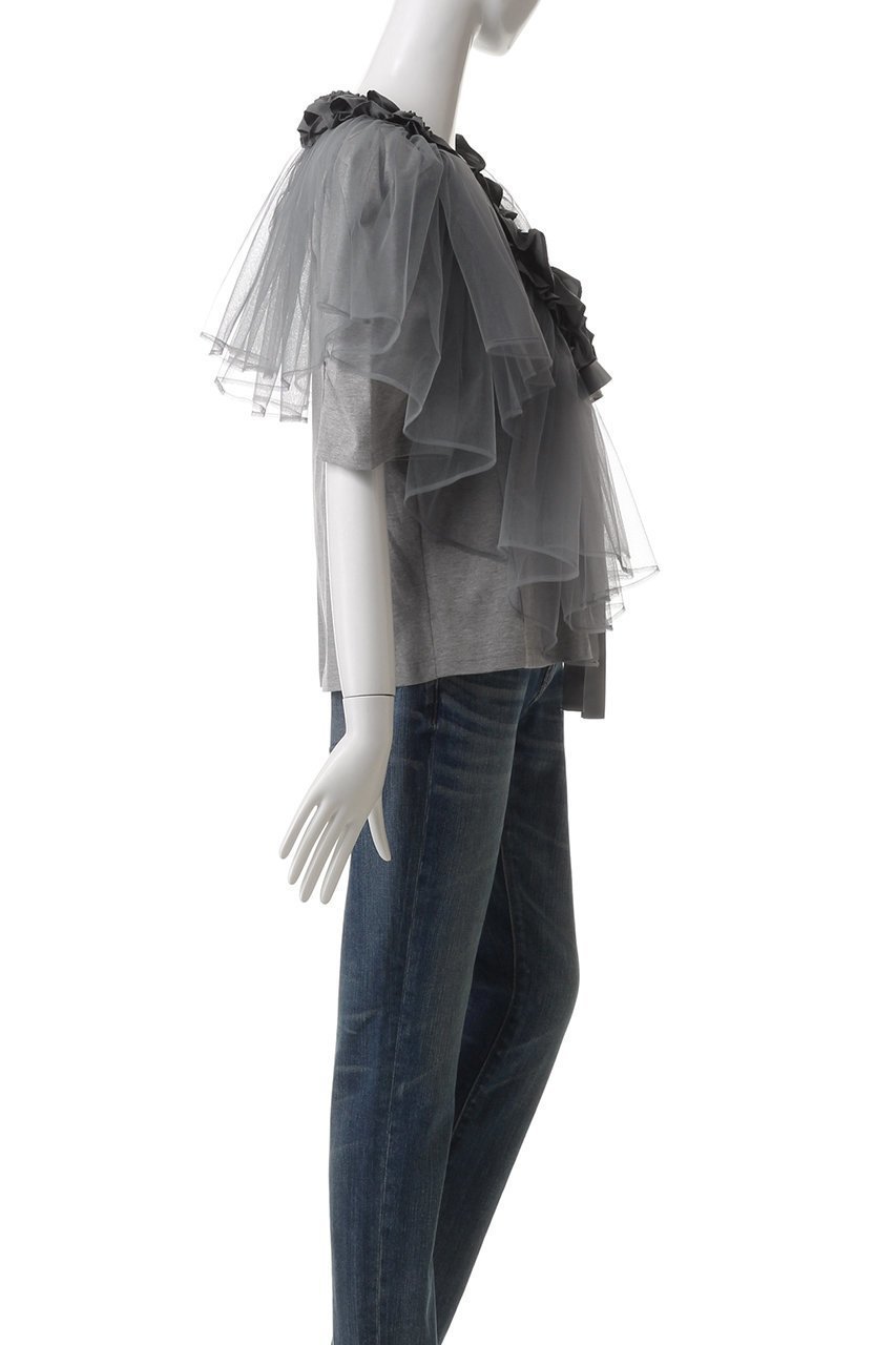 【ミュベール/MUVEIL】のチュールパーツ付きTシャツ 人気、トレンドファッション・服の通販 founy(ファニー) 　ファッション　Fashion　レディースファッション　Ladies' Fashion Online　トップス・カットソー　Tops/Tshirt　シャツ/ブラウス　Shirts/Blouses　ロング / Tシャツ　T-Shirts　カットソー　Cut and Sewn　ギャザー　Gather　コンパクト　Compact　ショート　Short　スリーブ　Sleeve　センター　Center　other-3|ID: prp329100004423985 ipo3291000000031261882