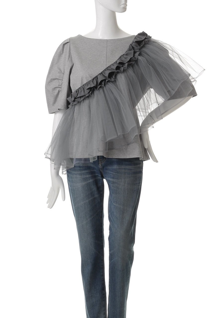 【ミュベール/MUVEIL】のチュールパーツ付きTシャツ 人気、トレンドファッション・服の通販 founy(ファニー) 　ファッション　Fashion　レディースファッション　Ladies' Fashion Online　トップス・カットソー　Tops/Tshirt　シャツ/ブラウス　Shirts/Blouses　ロング / Tシャツ　T-Shirts　カットソー　Cut and Sewn　ギャザー　Gather　コンパクト　Compact　ショート　Short　スリーブ　Sleeve　センター　Center　other-6|ID: prp329100004423985 ipo3291000000031328069