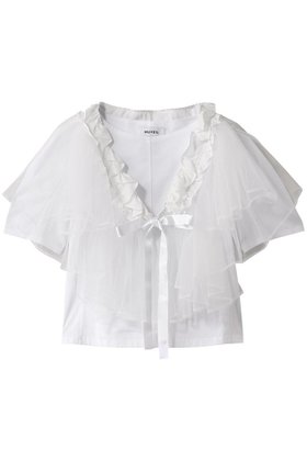 【ミュベール/MUVEIL】のチュールパーツ付きTシャツ 人気、トレンドファッション・服の通販 founy(ファニー) ファッション Fashion レディースファッション Fashion for Women トップス・カットソー Cut & Sew Tops シャツ・ブラウス・オフィスカジュアル Elegant Blouses & Button-Ups ロングTシャツ・Tシャツ Longline T-Shirts & Tees カットソー・ベーシックTシャツ Cut-and-Sewn Tops / Stretch Tees & Basics ギャザー Gathered, Ruffled コンパクト Compact, Small Size ショート Short, Short Length スリーブ Sleeve, Long Sleeve / Short Sleeve センター Center, Center Line |ID:prp329100004423985