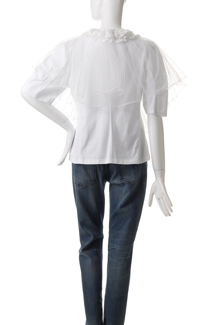 【ミュベール/MUVEIL】のチュールパーツ付きTシャツ 人気、トレンドファッション・服の通販 founy(ファニー) 　ファッション　Fashion　レディースファッション　Fashion for Women　トップス・カットソー　Cut & Sew Tops　シャツ・ブラウス・オフィスカジュアル　Elegant Blouses & Button-Ups　ロングTシャツ・Tシャツ　Longline T-Shirts & Tees　カットソー・ベーシックTシャツ　Cut-and-Sewn Tops / Stretch Tees & Basics　ギャザー　Gathered, Ruffled　コンパクト　Compact, Small Size　ショート　Short, Short Length　スリーブ　Sleeve, Long Sleeve / Short Sleeve　センター　Center, Center Line　other-4|ID: prp329100004423985 ipo3291000000035486491
