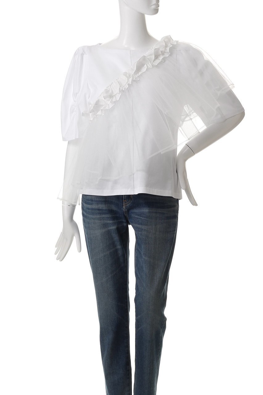 【ミュベール/MUVEIL】のチュールパーツ付きTシャツ 人気、トレンドファッション・服の通販 founy(ファニー) 　ファッション　Fashion　レディースファッション　Fashion for Women　トップス・カットソー　Cut & Sew Tops　シャツ・ブラウス・オフィスカジュアル　Elegant Blouses & Button-Ups　ロングTシャツ・Tシャツ　Longline T-Shirts & Tees　カットソー・ベーシックTシャツ　Cut-and-Sewn Tops / Stretch Tees & Basics　ギャザー　Gathered, Ruffled　コンパクト　Compact, Small Size　ショート　Short, Short Length　スリーブ　Sleeve, Long Sleeve / Short Sleeve　センター　Center, Center Line　other-6|ID: prp329100004423985 ipo3291000000035486493