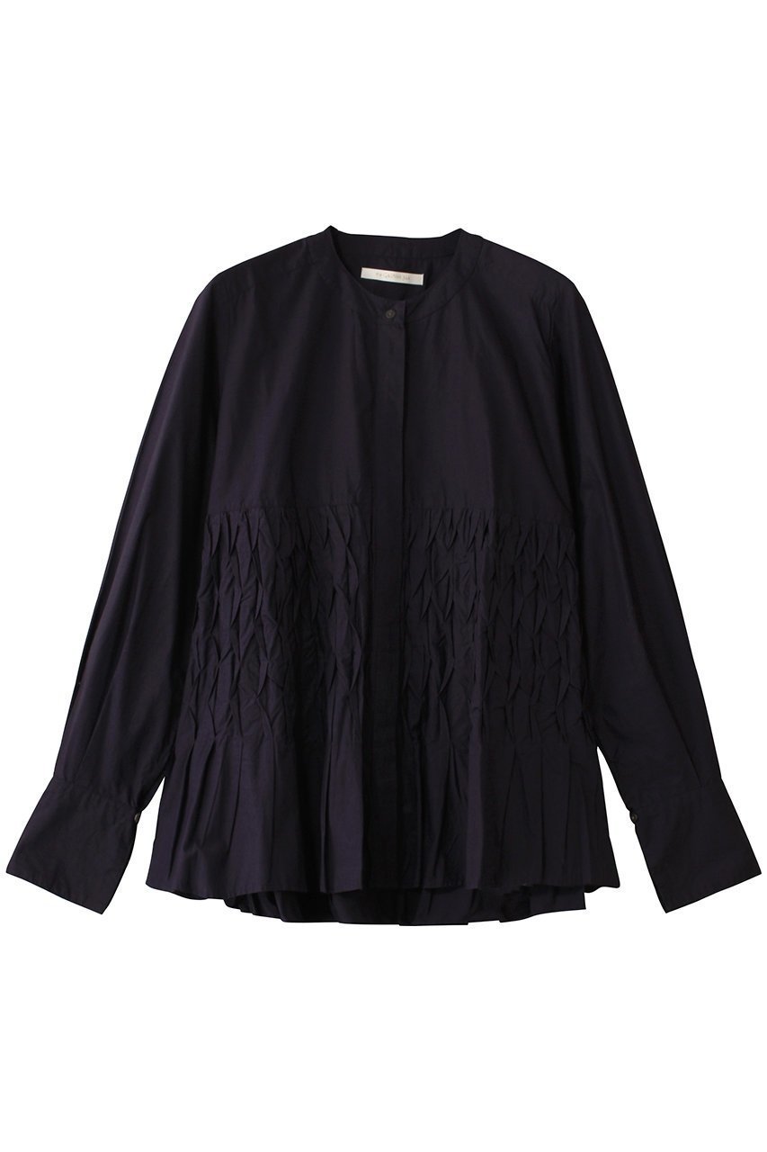 【ヌキテパ/NE QUITTEZ PAS】のCOTTON POPLIN ウェーブ タックブラウス インテリア・キッズ・メンズ・レディースファッション・服の通販 founy(ファニー) 　ファッション　Fashion　レディースファッション　Fashion for Women　トップス・カットソー　Cut & Sew Tops　シャツ・ブラウス・オフィスカジュアル　Elegant Blouses & Button-Ups　ウェーブ　Wavy Pattern　スリーブ　Sleeve, Long Sleeve / Short Sleeve　フレア　Flare, Flared　ロング　Long, Long-Length　エレガント 上品　Elegant　ネイビー|ID: prp329100004423990 ipo3291000000032854824