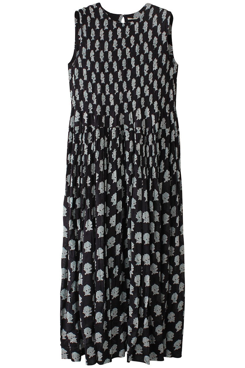 【ヌキテパ/NE QUITTEZ PAS】のLotus Combi プリント シャーリングノースリーブドレス インテリア・キッズ・メンズ・レディースファッション・服の通販 founy(ファニー) 　ファッション　Fashion　レディースファッション　Fashion for Women　ワンピース　Dresses　フォーマル・パーティードレス・結婚式用ドレス　Elegant & Casual Dresses　チュニック　Tunic Tops & Dresses　エアリー　Airy Texture　ギャザー　Gathered, Ruffled　チュニック　Tunic, Long Top　ドレス　Dress, One-Piece　ノースリーブ　Sleeveless, No-Sleeve　フェミニン　Feminine, Girly　プリント　Print, Printed Pattern　ロング　Long, Long-Length　夏　Summer　ブラック|ID: prp329100004423991 ipo3291000000032873078