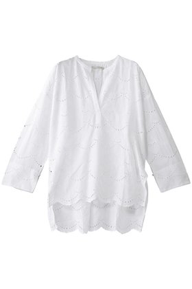 【ヌキテパ/NE QUITTEZ PAS】 COTTON VOILE DOT HEMLA ブラウス人気、トレンドファッション・服の通販 founy(ファニー) ファッション Fashion レディースファッション Fashion for Women トップス・カットソー Cut & Sew Tops シャツ・ブラウス・オフィスカジュアル Elegant Blouses & Button-Ups スカラップ Scallop, Scalloped Edge スリーブ Sleeve, Long Sleeve / Short Sleeve フェミニン Feminine, Girly レース Lace, Lace Fabric ロング Long, Long-Length 春 Spring |ID:prp329100004423992