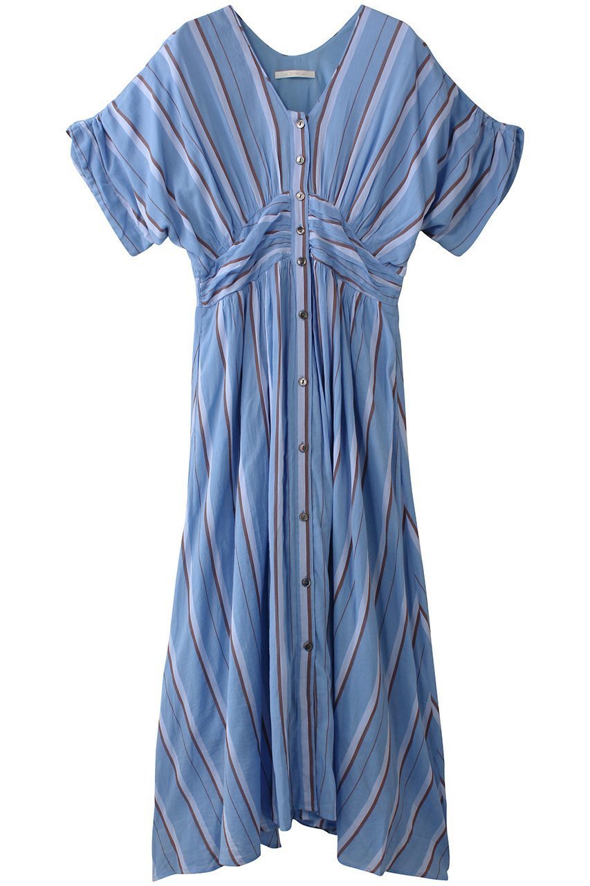 【ヌキテパ/NE QUITTEZ PAS】のCOTTON VOILE STRIPE ウエスト ギャザードレス インテリア・キッズ・メンズ・レディースファッション・服の通販 founy(ファニー) 　ファッション　Fashion　レディースファッション　Fashion for Women　ワンピース　Dresses　フォーマル・パーティードレス・結婚式用ドレス　Elegant & Casual Dresses　チュニック　Tunic Tops & Dresses　ギャザー　Gathered, Ruffled　ストライプ　Stripe, Striped Pattern　チュニック　Tunic, Long Top　ドレス　Dress, One-Piece　ペーパー　Paper, Kraft Paper　ラフィア　Raffia, Natural Straw　リゾート　Resort, Vacation Style　ロング　Long, Long-Length　夏　Summer　ブルー|ID: prp329100004423994 ipo3291000000032807316