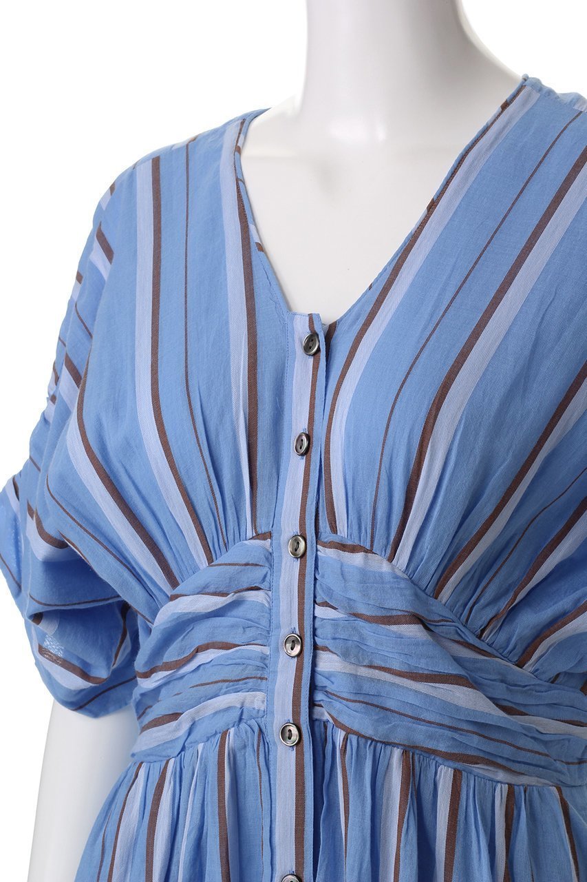 【ヌキテパ/NE QUITTEZ PAS】のCOTTON VOILE STRIPE ウエスト ギャザードレス 人気、トレンドファッション・服の通販 founy(ファニー) 　ファッション　Fashion　レディースファッション　Fashion for Women　ワンピース　Dresses　フォーマル・パーティードレス・結婚式用ドレス　Elegant & Casual Dresses　チュニック　Tunic Tops & Dresses　ギャザー　Gathered, Ruffled　ストライプ　Stripe, Striped Pattern　チュニック　Tunic, Long Top　ドレス　Dress, One-Piece　ペーパー　Paper, Kraft Paper　ラフィア　Raffia, Natural Straw　リゾート　Resort, Vacation Style　ロング　Long, Long-Length　夏　Summer　other-5|ID: prp329100004423994 ipo3291000000032807320