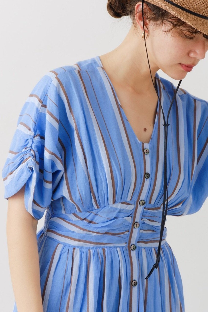 【ヌキテパ/NE QUITTEZ PAS】のCOTTON VOILE STRIPE ウエスト ギャザードレス 人気、トレンドファッション・服の通販 founy(ファニー) 　ファッション　Fashion　レディースファッション　Fashion for Women　ワンピース　Dresses　フォーマル・パーティードレス・結婚式用ドレス　Elegant & Casual Dresses　チュニック　Tunic Tops & Dresses　ギャザー　Gathered, Ruffled　ストライプ　Stripe, Striped Pattern　チュニック　Tunic, Long Top　ドレス　Dress, One-Piece　ペーパー　Paper, Kraft Paper　ラフィア　Raffia, Natural Straw　リゾート　Resort, Vacation Style　ロング　Long, Long-Length　夏　Summer　other-6|ID: prp329100004423994 ipo3291000000032807321