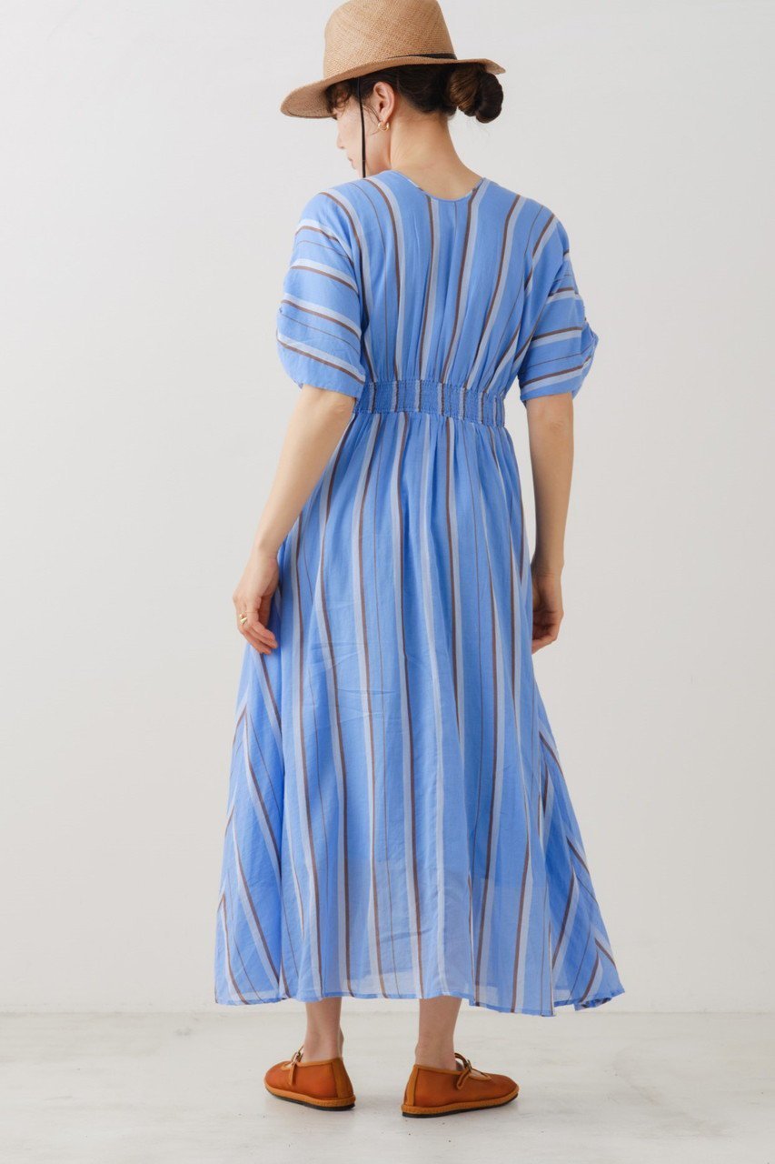 【ヌキテパ/NE QUITTEZ PAS】のCOTTON VOILE STRIPE ウエスト ギャザードレス 人気、トレンドファッション・服の通販 founy(ファニー) 　ファッション　Fashion　レディースファッション　Fashion for Women　ワンピース　Dresses　フォーマル・パーティードレス・結婚式用ドレス　Elegant & Casual Dresses　チュニック　Tunic Tops & Dresses　ギャザー　Gathered, Ruffled　ストライプ　Stripe, Striped Pattern　チュニック　Tunic, Long Top　ドレス　Dress, One-Piece　ペーパー　Paper, Kraft Paper　ラフィア　Raffia, Natural Straw　リゾート　Resort, Vacation Style　ロング　Long, Long-Length　夏　Summer　other-8|ID: prp329100004423994 ipo3291000000032807323
