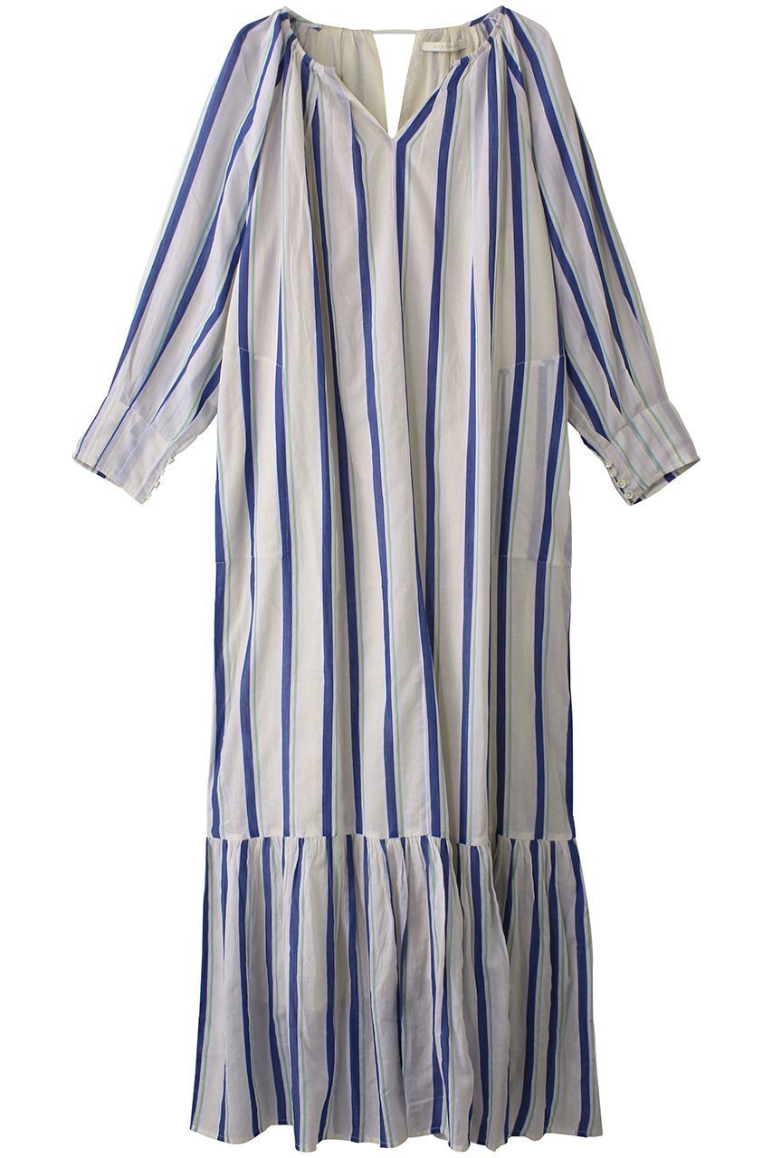 【ヌキテパ/NE QUITTEZ PAS】のCOTTON VOILE ストライプ ギャザーネックドレス インテリア・キッズ・メンズ・レディースファッション・服の通販 founy(ファニー) 　ファッション　Fashion　レディースファッション　Fashion for Women　ワンピース　Dresses　フォーマル・パーティードレス・結婚式用ドレス　Elegant & Casual Dresses　チュニック　Tunic Tops & Dresses　ギャザー　Gathered, Ruffled　スタイリッシュ　Stylish, Fashionable　ストライプ　Stripe, Striped Pattern　チュニック　Tunic, Long Top　ドレス　Dress, One-Piece　フェミニン　Feminine, Girly　ロング　Long, Long-Length　今季　This Season, Current Season　夏　Summer　春　Spring　S/S・春夏　SS, Spring/Summer, Warm Season　ベージュ|ID: prp329100004423995 ipo3291000000032873129