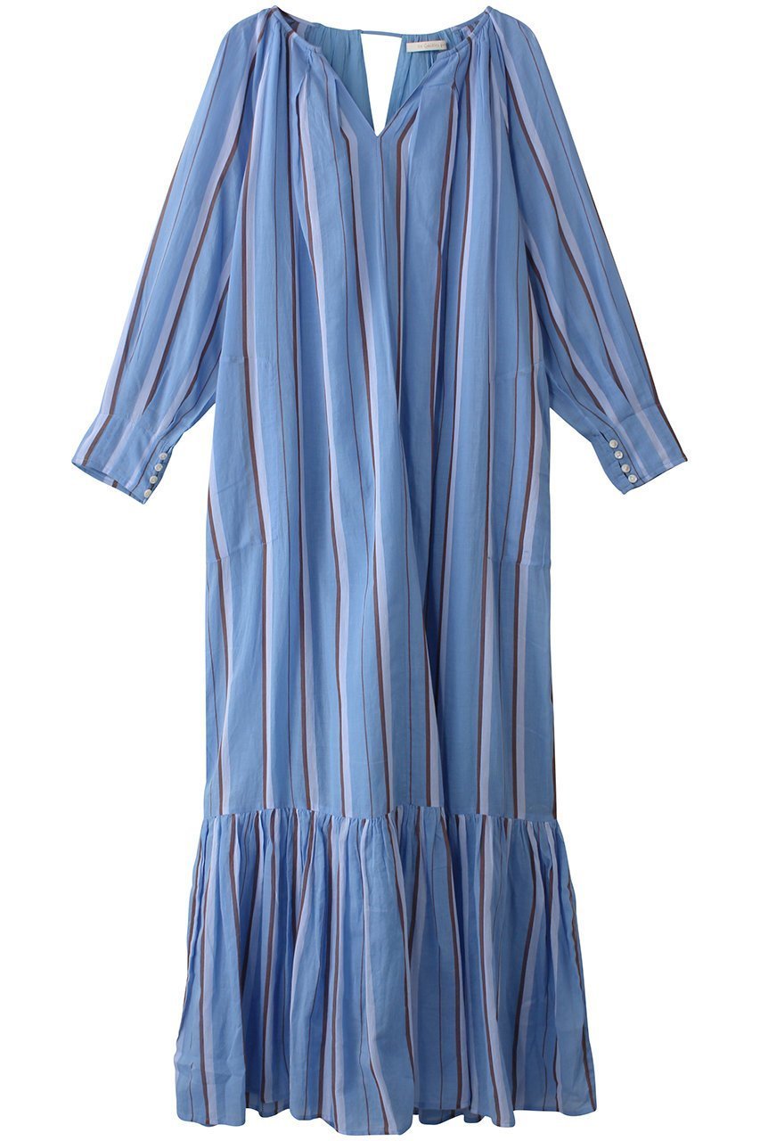 【ヌキテパ/NE QUITTEZ PAS】のCOTTON VOILE ストライプ ギャザーネックドレス インテリア・キッズ・メンズ・レディースファッション・服の通販 founy(ファニー) 　ファッション　Fashion　レディースファッション　Fashion for Women　ワンピース　Dresses　フォーマル・パーティードレス・結婚式用ドレス　Elegant & Casual Dresses　チュニック　Tunic Tops & Dresses　ギャザー　Gathered, Ruffled　スタイリッシュ　Stylish, Fashionable　ストライプ　Stripe, Striped Pattern　チュニック　Tunic, Long Top　ドレス　Dress, One-Piece　フェミニン　Feminine, Girly　ロング　Long, Long-Length　今季　This Season, Current Season　夏　Summer　春　Spring　S/S・春夏　SS, Spring/Summer, Warm Season　ブルー|ID: prp329100004423995 ipo3291000000032873134