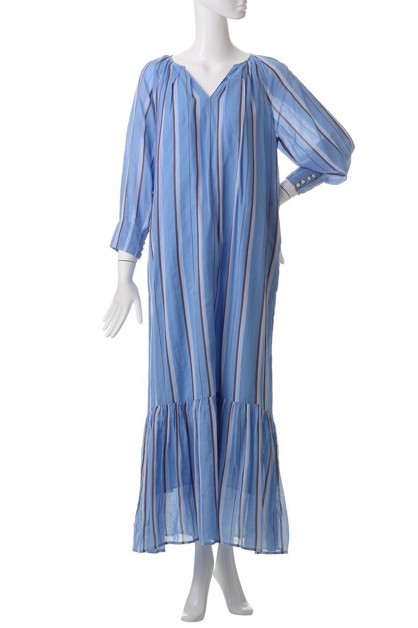【ヌキテパ/NE QUITTEZ PAS】のCOTTON VOILE ストライプ ギャザーネックドレス 人気、トレンドファッション・服の通販 founy(ファニー) 　ファッション　Fashion　レディースファッション　Fashion for Women　ワンピース　Dresses　フォーマル・パーティードレス・結婚式用ドレス　Elegant & Casual Dresses　チュニック　Tunic Tops & Dresses　ギャザー　Gathered, Ruffled　スタイリッシュ　Stylish, Fashionable　ストライプ　Stripe, Striped Pattern　チュニック　Tunic, Long Top　ドレス　Dress, One-Piece　フェミニン　Feminine, Girly　ロング　Long, Long-Length　今季　This Season, Current Season　夏　Summer　春　Spring　S/S・春夏　SS, Spring/Summer, Warm Season　other-2|ID: prp329100004423995 ipo3291000000032873139