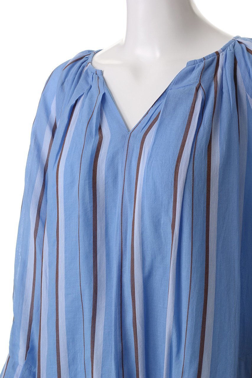 【ヌキテパ/NE QUITTEZ PAS】のCOTTON VOILE ストライプ ギャザーネックドレス 人気、トレンドファッション・服の通販 founy(ファニー) 　ファッション　Fashion　レディースファッション　Fashion for Women　ワンピース　Dresses　フォーマル・パーティードレス・結婚式用ドレス　Elegant & Casual Dresses　チュニック　Tunic Tops & Dresses　ギャザー　Gathered, Ruffled　スタイリッシュ　Stylish, Fashionable　ストライプ　Stripe, Striped Pattern　チュニック　Tunic, Long Top　ドレス　Dress, One-Piece　フェミニン　Feminine, Girly　ロング　Long, Long-Length　今季　This Season, Current Season　夏　Summer　春　Spring　S/S・春夏　SS, Spring/Summer, Warm Season　other-5|ID: prp329100004423995 ipo3291000000032873156