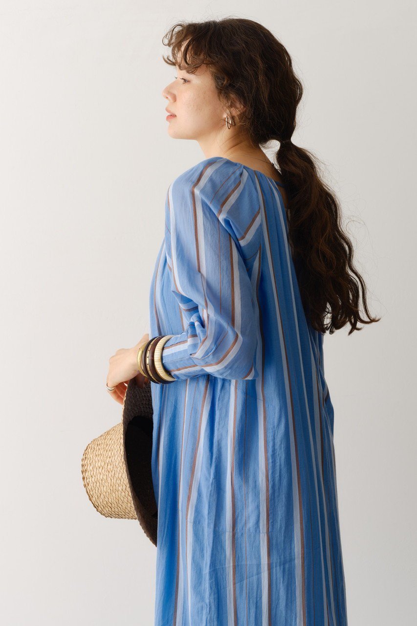 【ヌキテパ/NE QUITTEZ PAS】のCOTTON VOILE ストライプ ギャザーネックドレス 人気、トレンドファッション・服の通販 founy(ファニー) 　ファッション　Fashion　レディースファッション　Fashion for Women　ワンピース　Dresses　フォーマル・パーティードレス・結婚式用ドレス　Elegant & Casual Dresses　チュニック　Tunic Tops & Dresses　ギャザー　Gathered, Ruffled　スタイリッシュ　Stylish, Fashionable　ストライプ　Stripe, Striped Pattern　チュニック　Tunic, Long Top　ドレス　Dress, One-Piece　フェミニン　Feminine, Girly　ロング　Long, Long-Length　今季　This Season, Current Season　夏　Summer　春　Spring　S/S・春夏　SS, Spring/Summer, Warm Season　other-8|ID: prp329100004423995 ipo3291000000032873172