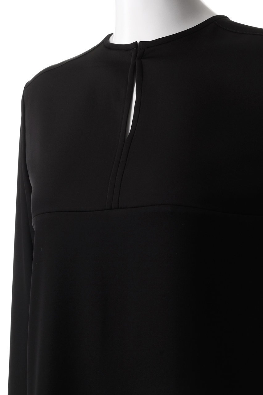 【エムフィル/M Fil】のストレッチ Wサテン クルーネック イージーブラウス 人気、トレンドファッション・服の通販 founy(ファニー) 　ファッション　Fashion　レディースファッション　Fashion for Women　トップス・カットソー　Cut & Sew Tops　シャツ・ブラウス・オフィスカジュアル　Elegant Blouses & Button-Ups　サテン　Satin, Glossy Fabric　ストレッチ　Stretch, Stretchy Fabric　スリット　Slit, Slit Detail　スリーブ　Sleeve, Long Sleeve / Short Sleeve　ダブル　Double, Double-Breasted　ロング　Long, Long-Length　エレガント 上品　Elegant　other-5|ID: prp329100004424001 ipo3291000000032854616