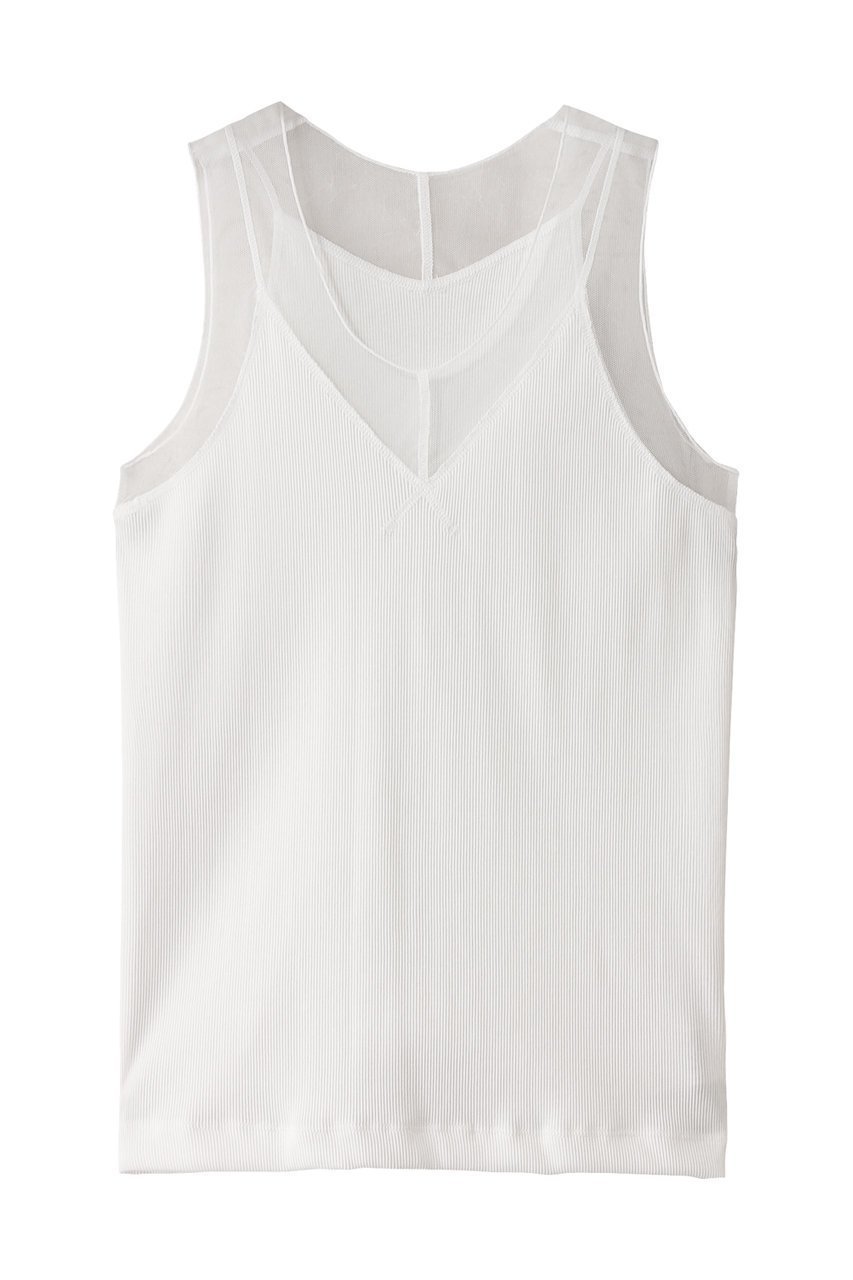 【マルティニーク/martinique】のリブチュールタンク 人気、トレンドファッション・服の通販 founy(ファニー) 　ファッション　Fashion　レディースファッション　Fashion for Women　トップス・カットソー　Cut & Sew Tops　キャミソール&ノースリーブ　Camisoles & Sleeveless Tops　シャツ・ブラウス・オフィスカジュアル　Elegant Blouses & Button-Ups　ロングTシャツ・Tシャツ　Longline T-Shirts & Tees　カットソー・ベーシックTシャツ　Cut-and-Sewn Tops / Stretch Tees & Basics　インナー　Innerwear　キャミソール　Camisole, Spaghetti Strap Top　シアー　Sheer, See-Through　ジャケット　Jacket, Outerwear　タンク　Tank Top, Sleeveless Top　チュール　Tulip, Tulip Motif　デニム　Denim, Jeans Material　ドッキング　Docking, Mixed Material　 other-1|ID: prp329100004424018 ipo3291000000035756949