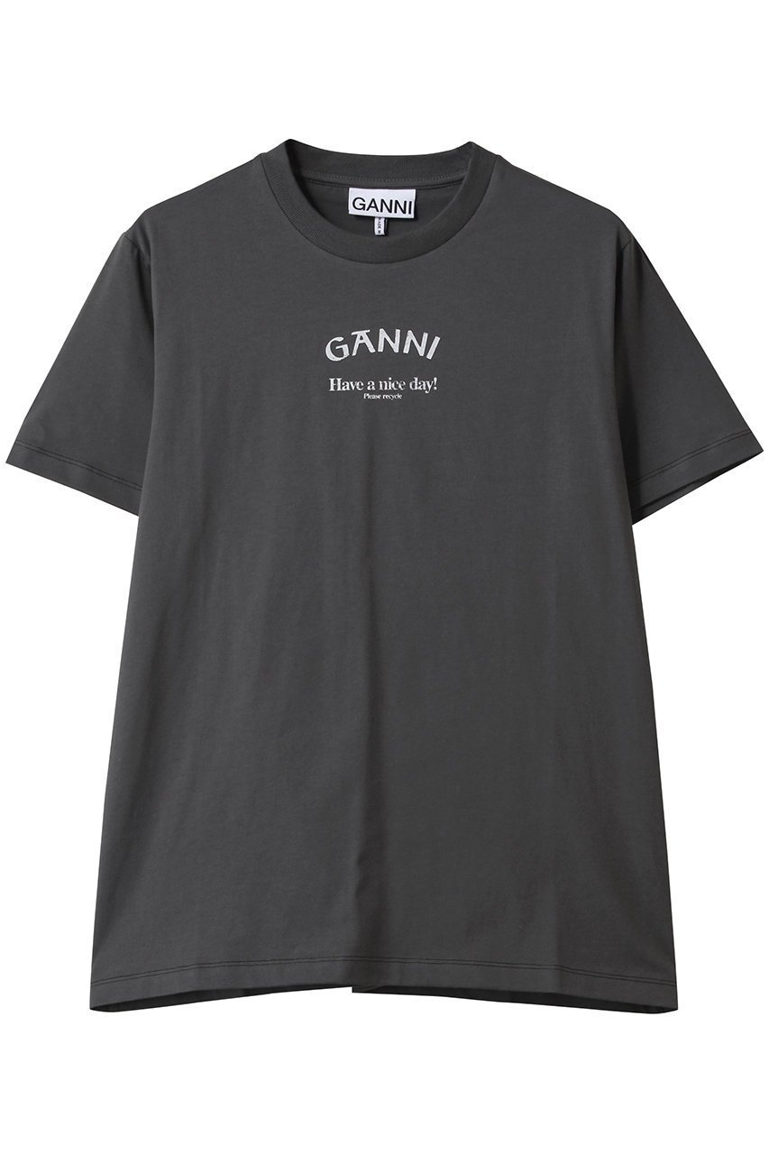 【ガニー/GANNI】のBasic Jersey Ganni リラックス Tシャツ インテリア・キッズ・メンズ・レディースファッション・服の通販 founy(ファニー) 　ファッション　Fashion　レディースファッション　Fashion for Women　トップス・カットソー　Cut & Sew Tops　シャツ・ブラウス・オフィスカジュアル　Elegant Blouses & Button-Ups　ロングTシャツ・Tシャツ　Longline T-Shirts & Tees　カットソー・ベーシックTシャツ　Cut-and-Sewn Tops / Stretch Tees & Basics　なめらか　Smooth, Silky Texture　ショート　Short, Short Length　スリーブ　Sleeve, Long Sleeve / Short Sleeve　フロント　Front, Front Design　プリント　Print, Printed Pattern　リラックス　Relax, Relaxed Fit　ポルカニックアッシュ|ID: prp329100004424020 ipo3291000000032811471