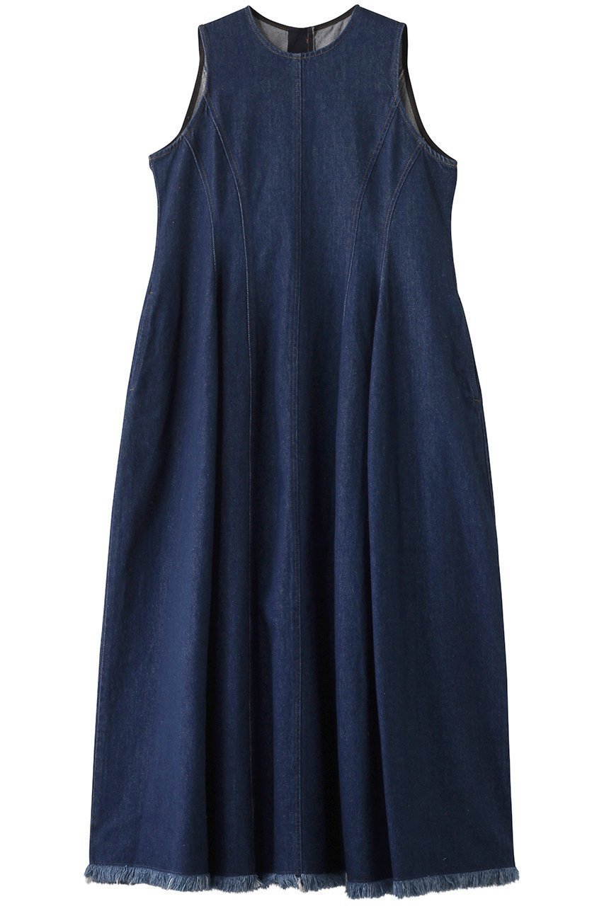 【ランバン オン ブルー/LANVIN en Bleu】のデニムノースリーブワンピース インテリア・キッズ・メンズ・レディースファッション・服の通販 founy(ファニー) 　ファッション　Fashion　レディースファッション　Fashion for Women　ワンピース　Dresses　チュニック　Tunic Tops & Dresses　チュニック　Tunic, Long Top　デニム　Denim, Jeans Material　フリンジ　Fringe, Tassel　フレア　Flare, Flared　ネイビー|ID: prp329100004424053 ipo3291000000032787336
