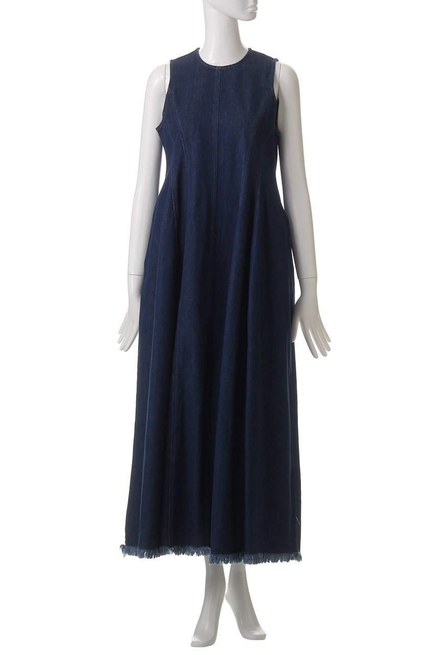 【ランバン オン ブルー/LANVIN en Bleu】のデニムノースリーブワンピース 人気、トレンドファッション・服の通販 founy(ファニー) 　ファッション　Fashion　レディースファッション　Fashion for Women　ワンピース　Dresses　チュニック　Tunic Tops & Dresses　チュニック　Tunic, Long Top　デニム　Denim, Jeans Material　フリンジ　Fringe, Tassel　フレア　Flare, Flared　other-2|ID: prp329100004424053 ipo3291000000032787340