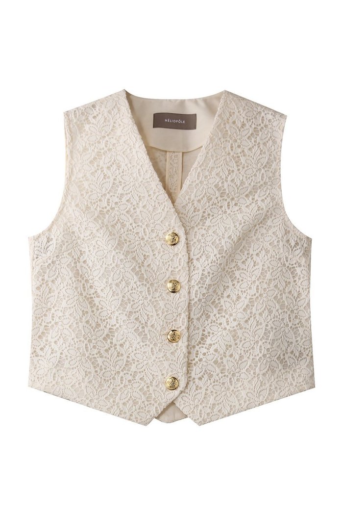 【エリオポール/heliopole】のエンブロイダリーレースベスト インテリア・キッズ・メンズ・レディースファッション・服の通販 founy(ファニー) https://founy.com/ ファッション Fashion レディースファッション Fashion for Women アウター Coat / Outerwear Collection レディースジャケット・軽アウター Jackets エンブロイダリー Embroidery Design コンパクト Compact, Small Size ジャケット Jacket, Outerwear フォルム Silhouette, Form ベスト Vest, Waistcoat ボトム Bottoms, Lower Wear リュクス Luxury, Elegant, High-End, Chic レース Lace, Lace Fabric |ID: prp329100004424070 ipo3291000000035468874