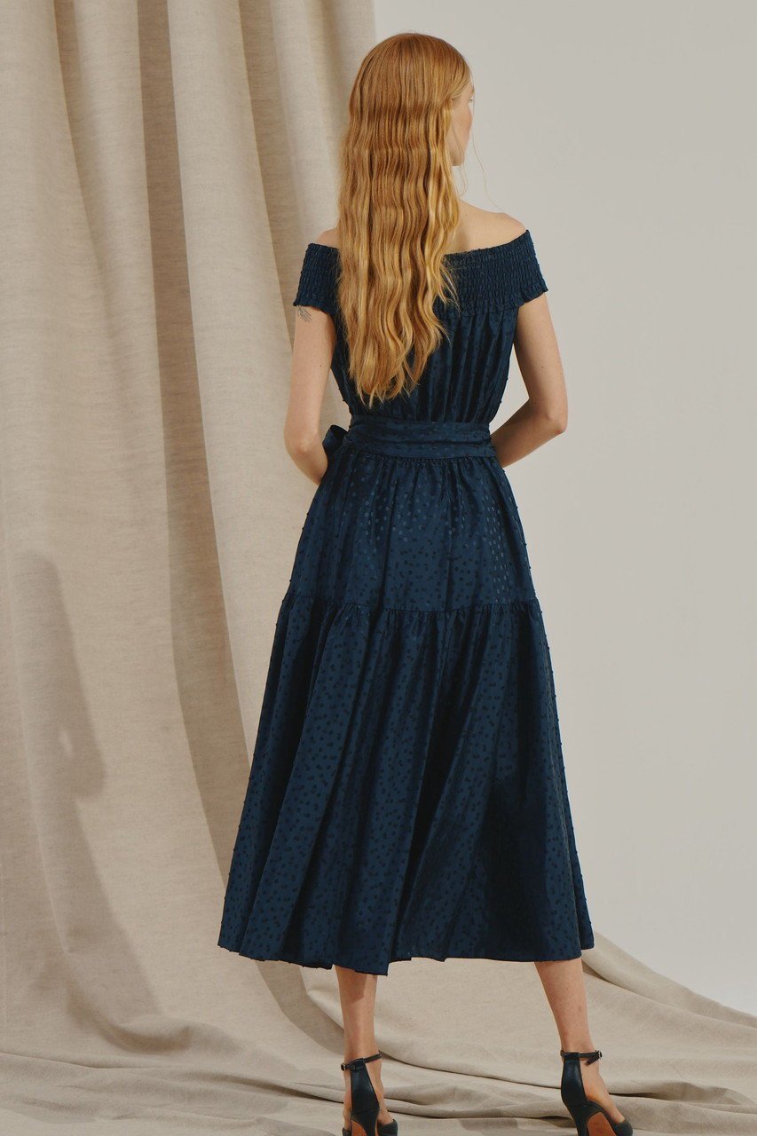 【コルコバード/CORCOVADO】のドット柄リトルネイビードレス 人気、トレンドファッション・服の通販 founy(ファニー) 　ファッション　Fashion　レディースファッション　Fashion for Women　トップス・カットソー　Cut & Sew Tops　シャツ・ブラウス・オフィスカジュアル　Elegant Blouses & Button-Ups　ワンピース　Dresses　フォーマル・パーティードレス・結婚式用ドレス　Elegant & Casual Dresses　おすすめ　Recommended / Our Picks　ショート　Short, Short Length　ジャカード／ジャガード　Jacquard, Woven Pattern　スリーブ　Sleeve, Long Sleeve / Short Sleeve　デコルテ　Décolleté, Neckline　ドット　Polka Dot, Dot Pattern　バランス　Balance, Style Balance　other-7|ID: prp329100004424077 ipo3291000000032814312