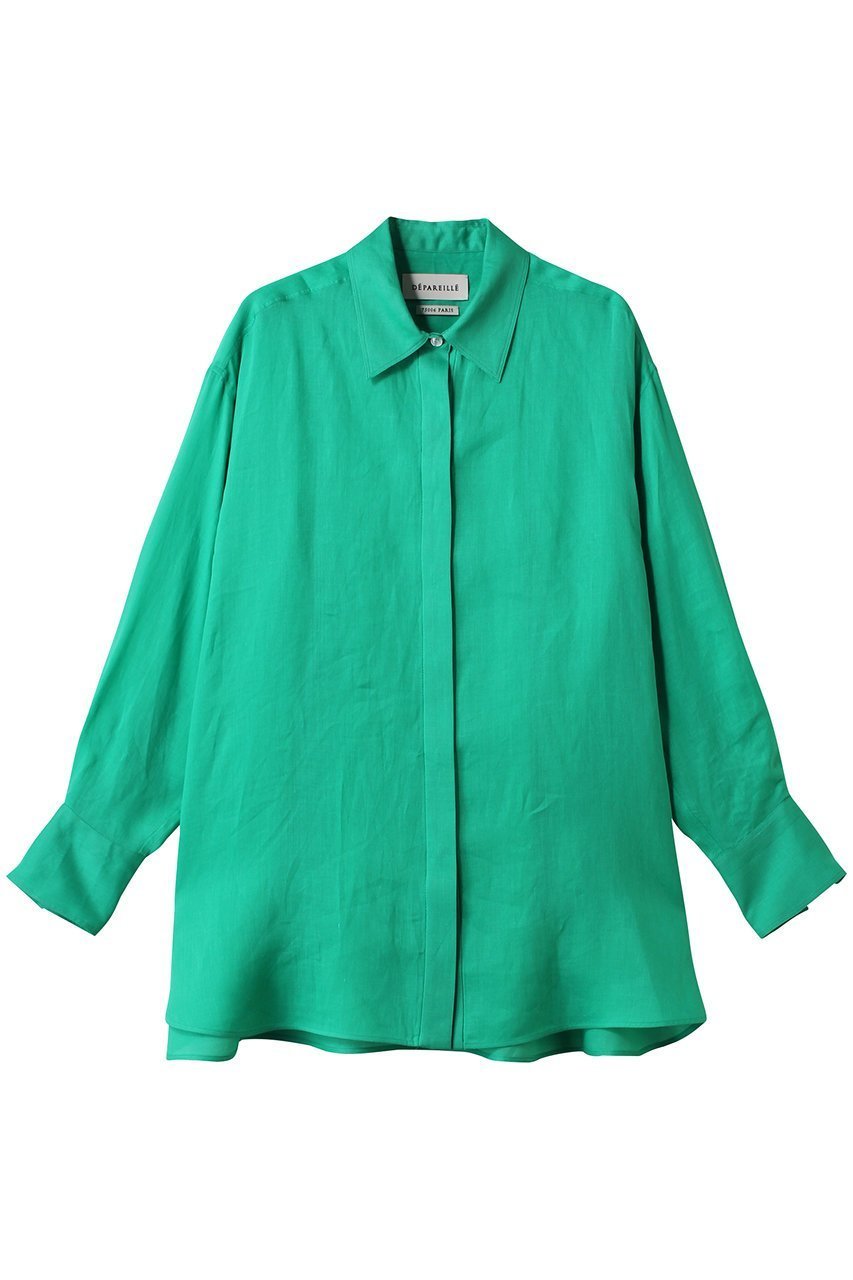 【デパリエ/DEPAREILLE】のラミーツイルレギュラーカラーシャツ インテリア・キッズ・メンズ・レディースファッション・服の通販 founy(ファニー) 　ファッション　Fashion　レディースファッション　Fashion for Women　トップス・カットソー　Cut & Sew Tops　シャツ・ブラウス・オフィスカジュアル　Elegant Blouses & Button-Ups　おすすめ　Recommended / Our Picks　インナー　Innerwear　シンプル　Simple, Minimal　スリーブ　Sleeve, Long Sleeve / Short Sleeve　ファブリック　Fabric, Textile　リネン　Linen, Linen Fabric　ロング　Long, Long-Length　夏　Summer　春　Spring　S/S・春夏　SS, Spring/Summer, Warm Season　グリーン|ID: prp329100004424083 ipo3291000000032857375