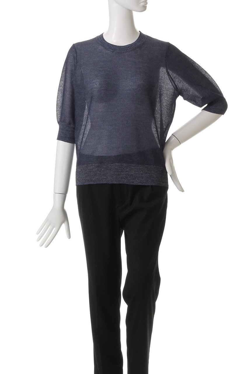 【スローン/SLOANE】の12Gダブルジャカード ポリエステル×ラミー シアー半袖クルーネック 人気、トレンドファッション・服の通販 founy(ファニー) 　ファッション　Fashion　レディースファッション　Fashion for Women　トップス・カットソー　Cut & Sew Tops　ニット　Knit Tops & Sweaters　カジュアルプルオーバー・ニットトップス　Pullovers & Knit Tops / Casual Pullovers　インナー　Innerwear　シアー　Sheer, See-Through　ジャカード／ジャガード　Jacquard, Woven Pattern　ダブル　Double, Double-Breasted　エレガント 上品　Elegant　半袖　Short Sleeve, Half Sleeve　other-2|ID: prp329100004425703 ipo3291000000032944287