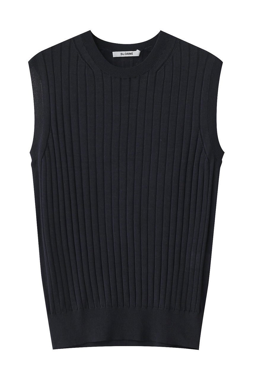 【スローン/SLOANE】の18Gワイドリブ シルク ノースリーブクルーネック インテリア・キッズ・メンズ・レディースファッション・服の通販 founy(ファニー) 　ファッション　Fashion　レディースファッション　Fashion for Women　トップス・カットソー　Cut & Sew Tops　ニット　Knit Tops & Sweaters　キャミソール&ノースリーブ　Camisoles & Sleeveless Tops　カジュアルプルオーバー・ニットトップス　Pullovers & Knit Tops / Casual Pullovers　なめらか　Smooth, Silky Texture　シルク　Silk, 100% Silk　シンプル　Simple, Minimal　ワイドリブ　Wide Rib, Wide Ribbed Knit　エレガント 上品　Elegant　ネイビー|ID: prp329100004425704 ipo3291000000032944463