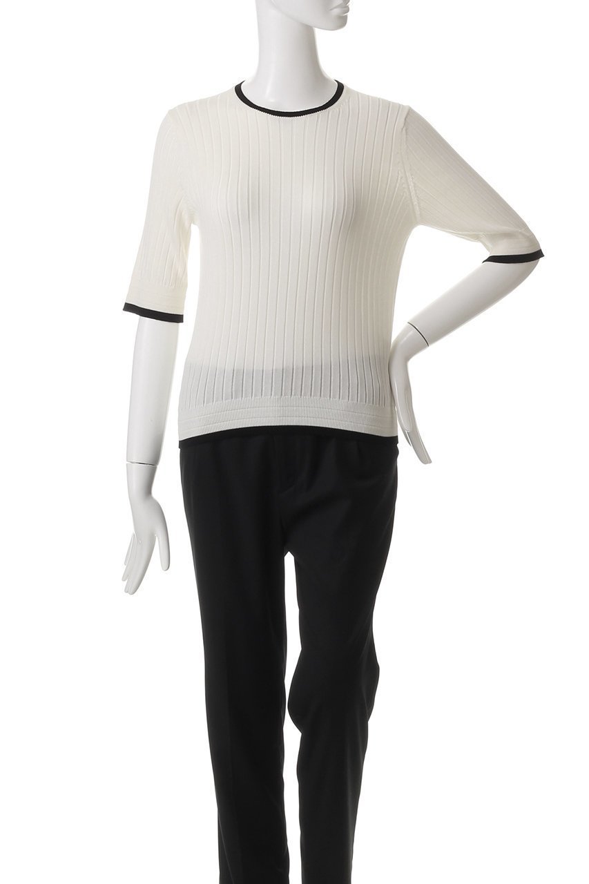 【スローン/SLOANE】の12Gワイドリブ コットン×ポリエステル バイカラー5分袖クルーネック 人気、トレンドファッション・服の通販 founy(ファニー) 　ファッション　Fashion　レディースファッション　Fashion for Women　トップス・カットソー　Cut & Sew Tops　ニット　Knit Tops & Sweaters　カジュアルプルオーバー・ニットトップス　Pullovers & Knit Tops / Casual Pullovers　シンプル　Simple, Minimal　ワイドリブ　Wide Rib, Wide Ribbed Knit　軽量　Lightweight, Ultra Light　other-2|ID: prp329100004425705 ipo3291000000032940311