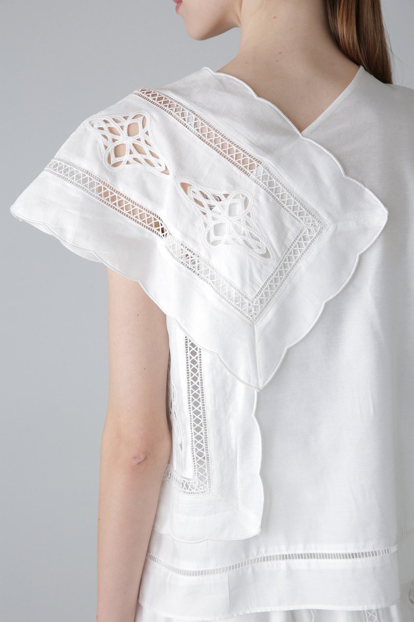 【アドーア/ADORE】のハンカチーフエンブロイダリーブラウス 人気、トレンドファッション・服の通販 founy(ファニー) 　ファッション　Fashion　レディースファッション　Fashion for Women　トップス・カットソー　Cut & Sew Tops　シャツ・ブラウス・オフィスカジュアル　Elegant Blouses & Button-Ups　おすすめ　Recommended / Our Picks　アシンメトリー　Asymmetrical Style　ショート　Short, Short Length　スリーブ　Sleeve, Long Sleeve / Short Sleeve　セットアップ　Set-Up, Coordinated Outfit　タフタ　Taffeta, Structured Fabric　ハンカチ　Handkerchief, Hanky　レース　Lace, Lace Fabric　ワーク　Workwear, Utility Style　再入荷　Restock / Back in Stock　other-6|ID: prp329100004425719 ipo3291000000034989205